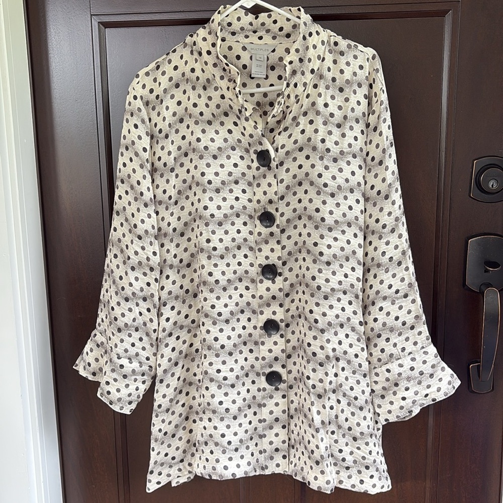 Euc Multiples Polka Dot Button Front Wired Collar… - image 4